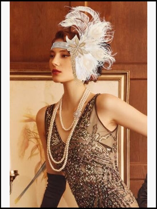Flapper Headpiece Women\'s 1920s Gatsby Headband with Peacock Feathers Tassel